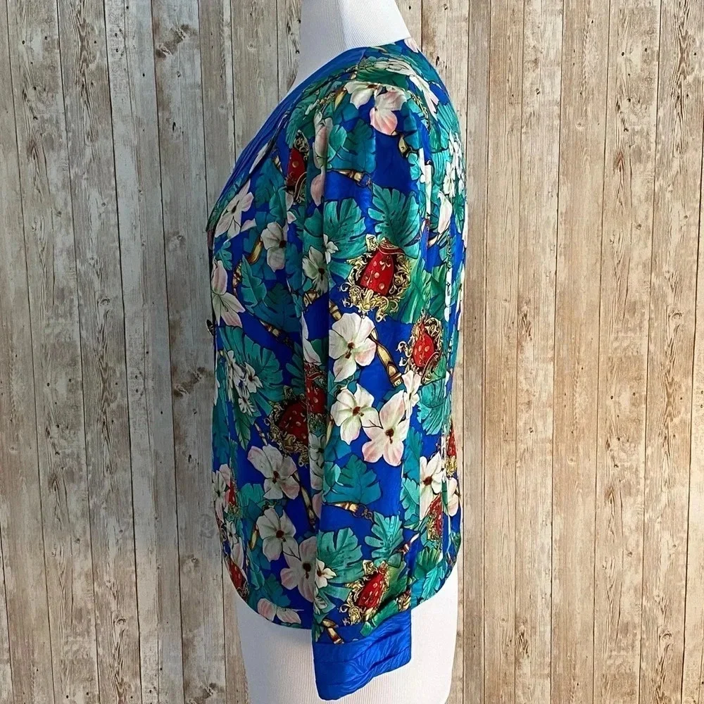 Diane Freis Vintage 80s Floral Silk Blouse With Gold Buttons - Picture 6 of 10